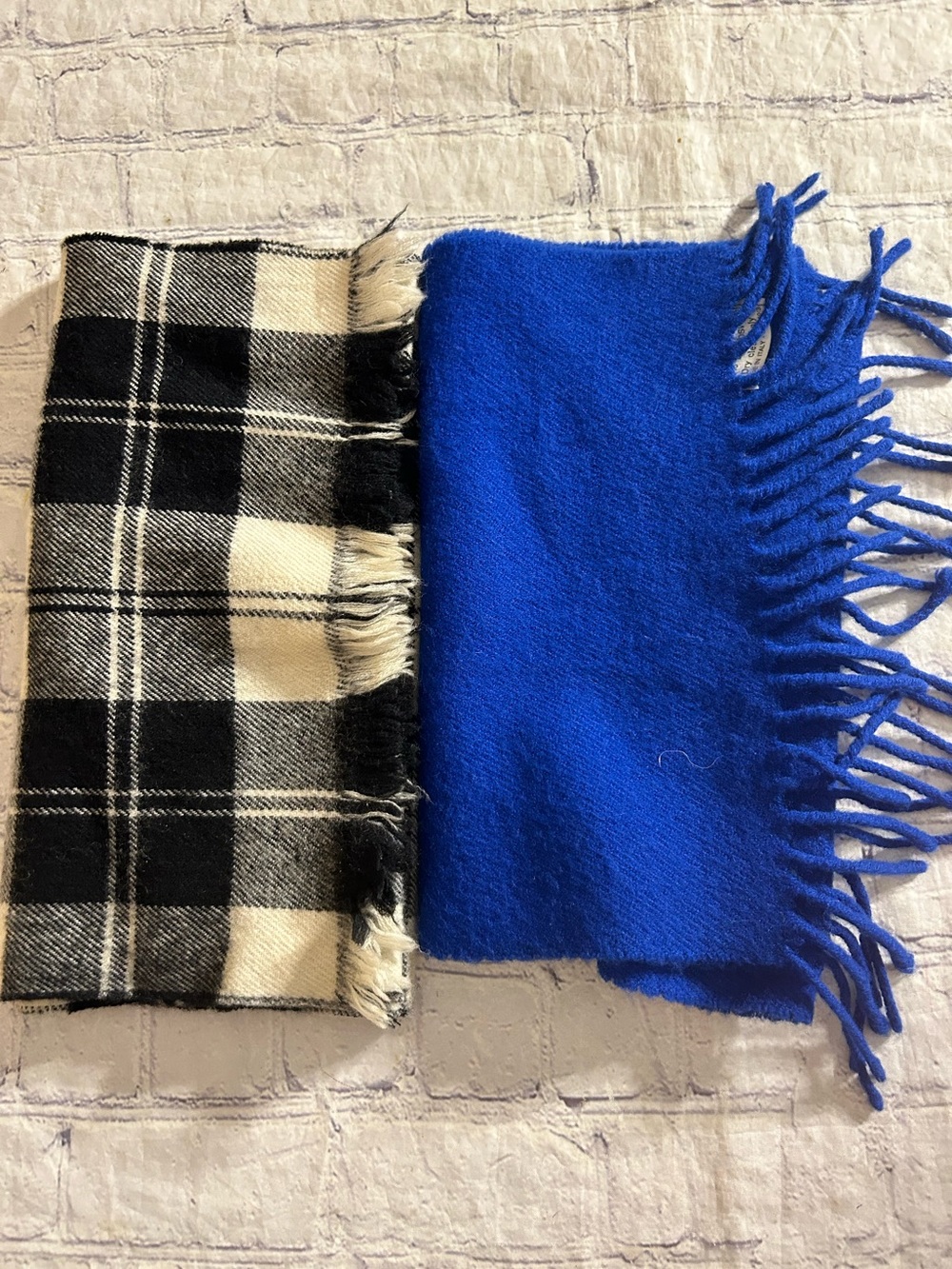 LOT OF (2) LAMBSWOOL BLACK/IVORY & BLUE ITALY ACRYLIC& LAMBSWOOL SCARVES